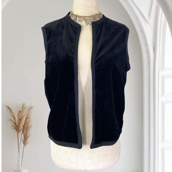 Tops - Early 2000's Black Open Front Witchy Whimsygoth Velvet Vest Top L / 12